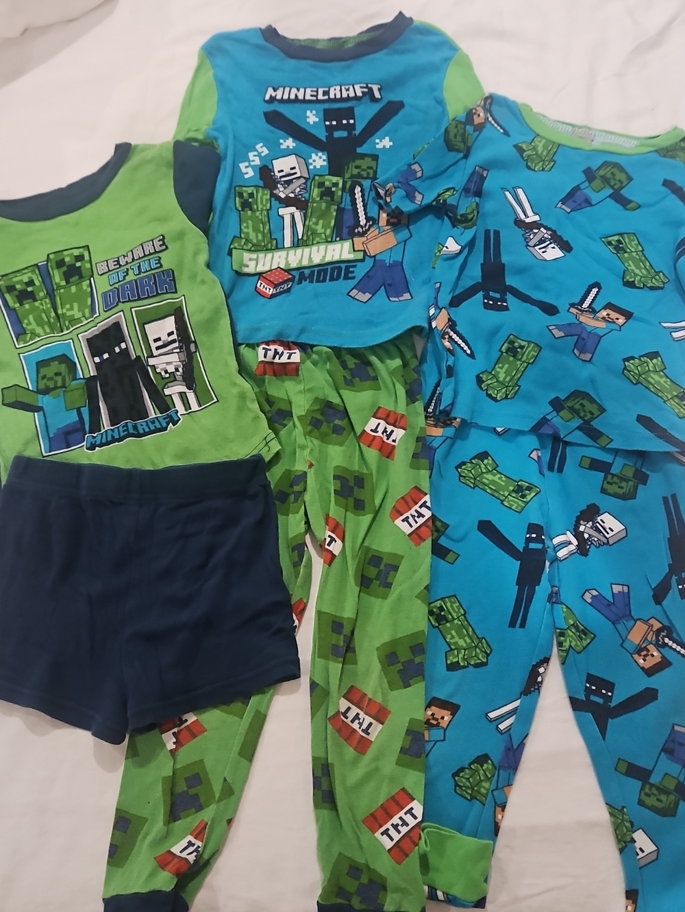 Minecraft Kids 3-Pair Pajama Set in Green & Blue